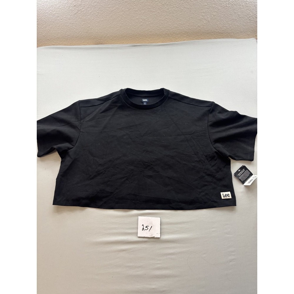 Lee Womens XXL Black Cropped Crew Neck Short Sleeve T-Shirt Relaxed Boxy Logo